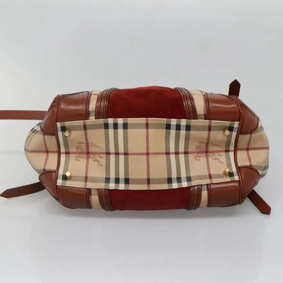 BURBERRY Nova Check Blue Label Tote Bag PVC Suede Beige Brown gold Auth 133568 - Picture 6 of 16